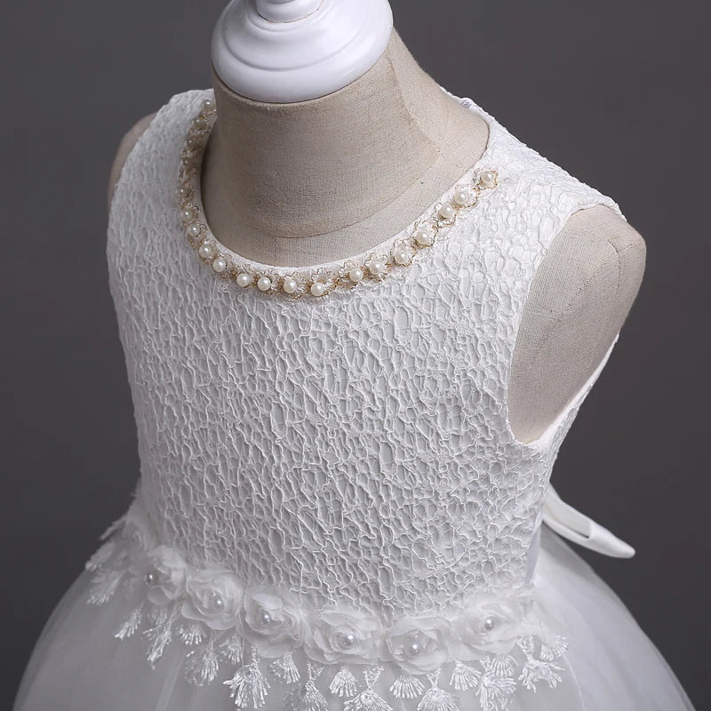 Girl Princess Dress of Korean style sleeveless beaded children's dress dress princess dress lace dress performance