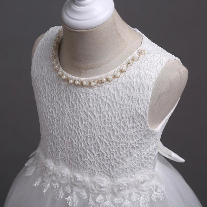Girl Princess Dress of Korean style sleeveless beaded children's dress dress princess dress lace dress performance