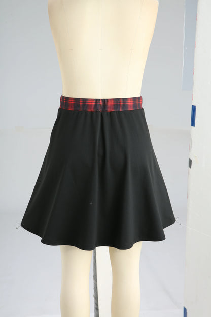 Plus Size Plaid Patchwork Grommets PU Leather Stripes Asymmetrical Skirt Female Casual Large Size Women Y2K Skirts