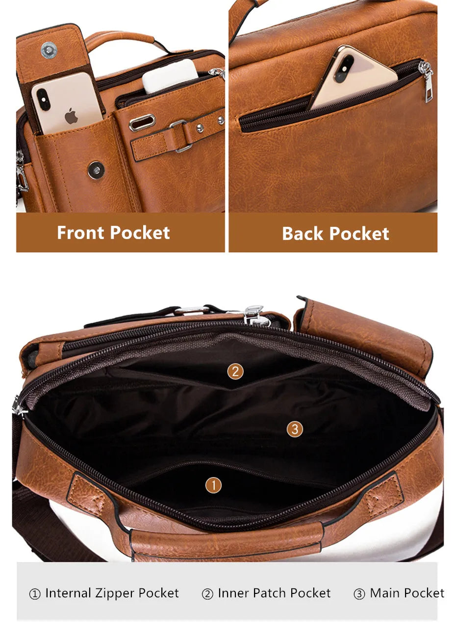 Multi-function Business Handbags Men New Man's Shoulder Bags Large Capacity Leather Messenger Bag Crossbody Big Brand