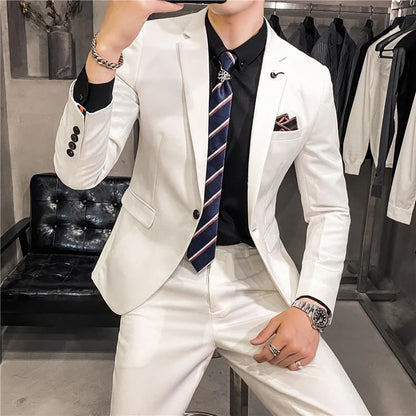 S-7XL Jacket + Pants / Luxurious High -end Brand Solid Color Men's Casual Business Slim Suit Two -piece Suit Groom Wedding Suit