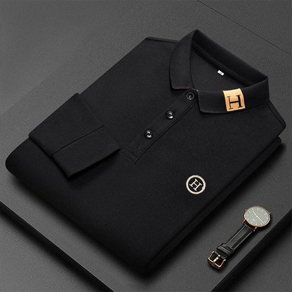 New Best-selling Spring and Autumn Men's Trendy Fashion Lapel Embroidered Long Sleeved Top Polo Shirt Sweatshirt T-shirt