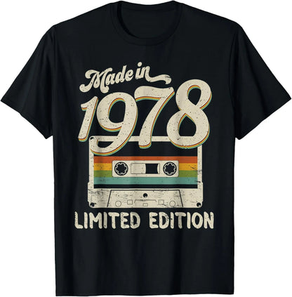 Vintage 1978 Limited Edition Birthday 1978 Men Women Vintage T-Shirt Casual Streetwear Short Sleeve Printed T-shirt