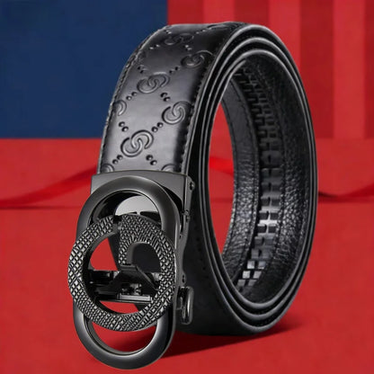 Cross-Border Men's Automatic Buckle Checkered Top Layer Cowhide Belt Business Casual Versatile Letter Waist Belt Wholesale