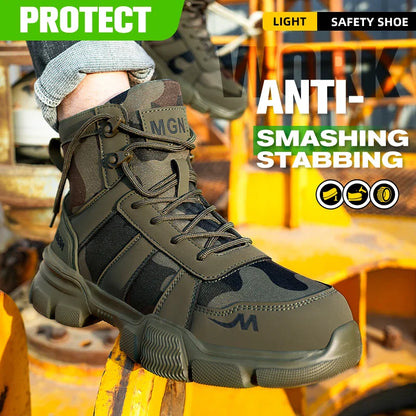 Camouflage Safety Boots Men and Women Work Indestructible Shoes Climbing Steel Toe Protective Boots Anti-puncture Safety Shoes