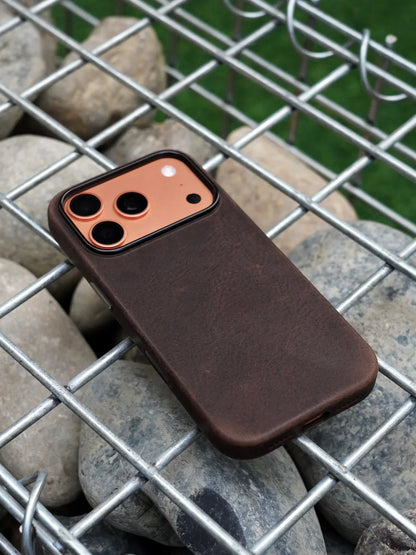 Magnetic Genuine Leather Case for iPhone 17 16 Pro Max 15 14 Compatible with MagSafe Nature Cowhide Retro Phone Cover