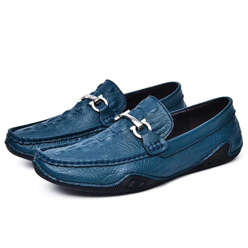 Blue Slip On Loafers Genuine Leather Casual Shoes Men Luxury Brand Designer Men's Moccasins Mocassin Homme Sales Discount