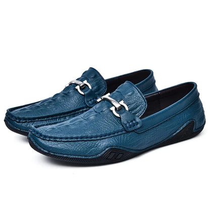 Blue Slip On Loafers Genuine Leather Casual Shoes Men Luxury Brand Designer Men's Moccasins Mocassin Homme Sales Discount