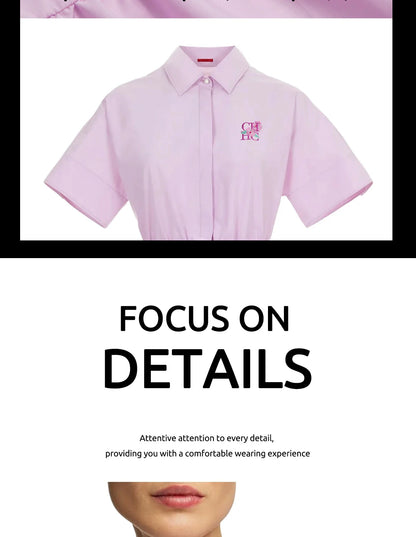 Women Dress Summer Office Lady Elegant Long Sleeve Solid Color Shirt Sundress Casual Loose Buttons Lace Up Dress