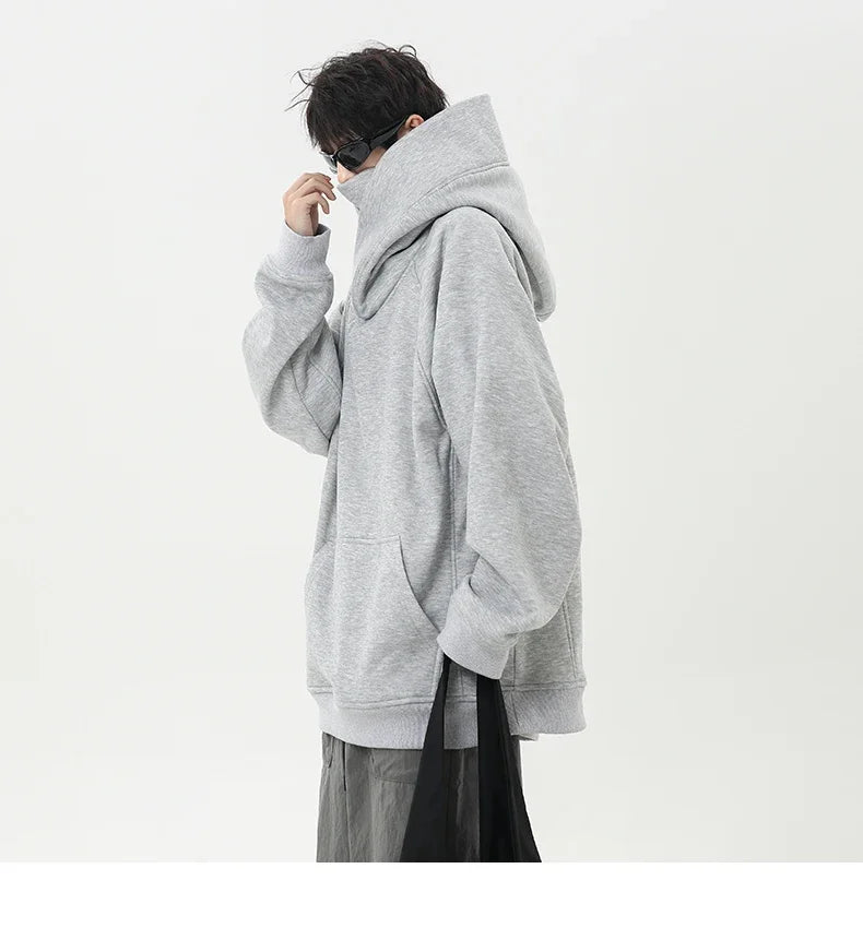 Autumn New High Neck Sweatshirt Men Pile Up Collar Hoodie Harajuku College Style Ninja Sweatshirt Casual Sports Loose Couple Top