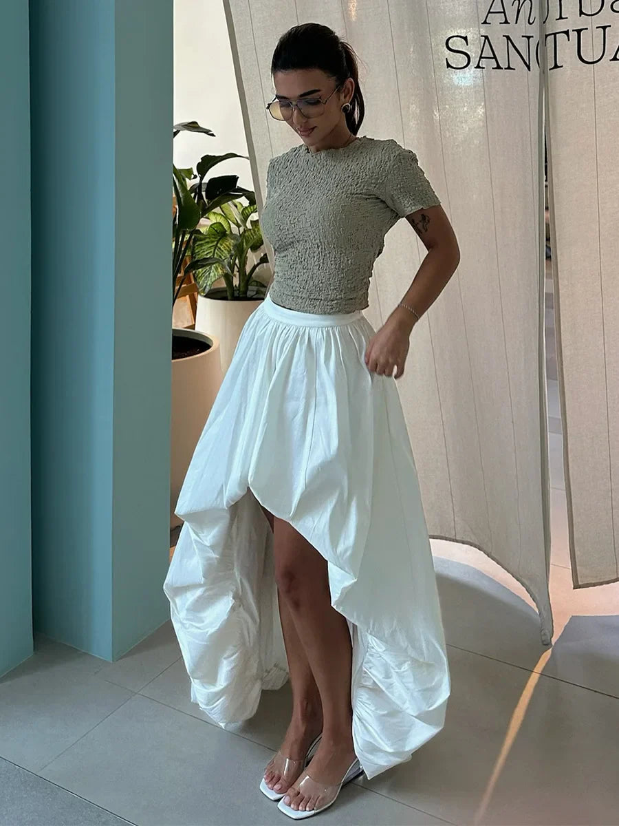 Fashion White Asymmetrical Long Skirts Female A-line Hem Vacation Skirt High Waist Casual Loose 2026 Summer Club Party Skirts