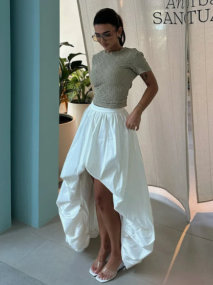 Fashion White Asymmetrical Long Skirts Female A-line Hem Vacation Skirt High Waist Casual Loose 2026 Summer Club Party Skirts
