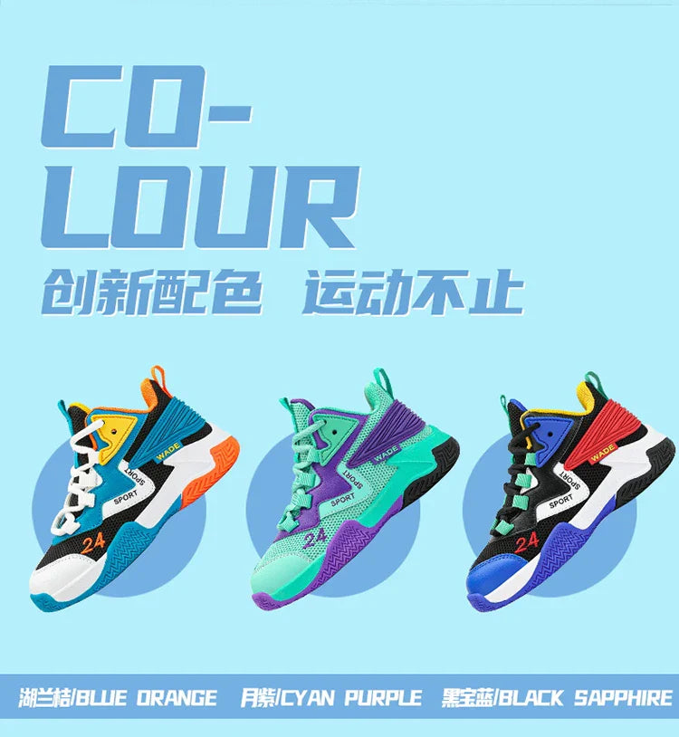 Children Basketball Shoes for Boys Girls Kids Teenagers Breathable Non-slip Lace Up Indoor Outdoor Training Sneakers Tennis Shoe