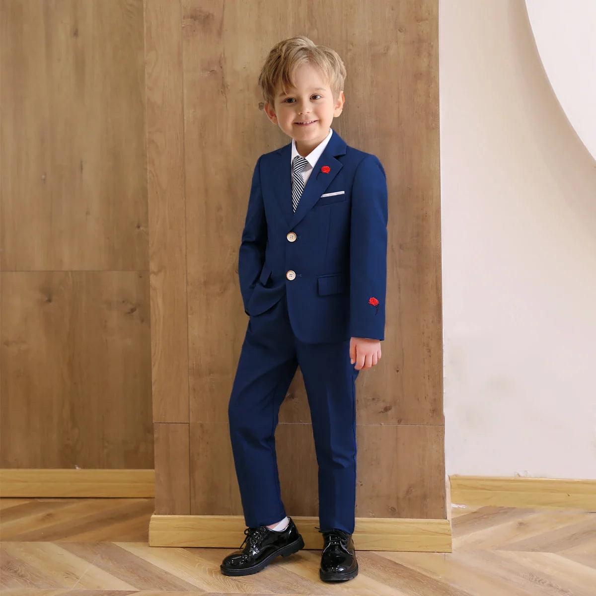 Pink Rose Embroidery Kids Formal Suit Set 3 Pieces Blazer Pants Tie Boy Wedding Suit Communion for Boys Tuxedos Teen Suit