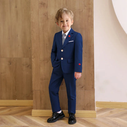 Pink Rose Embroidery Kids Formal Suit Set 3 Pieces Blazer Pants Tie Boy Wedding Suit Communion for Boys Tuxedos Teen Suit
