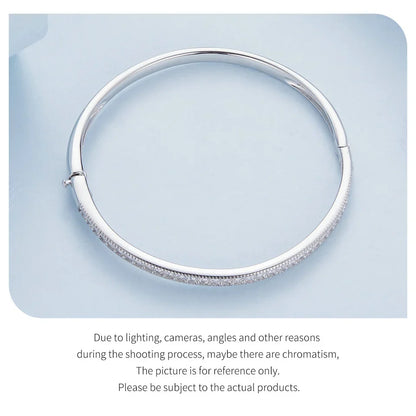 925 Sterling Silver CZ Bangle Bracelet Plated in Platinum Fine Jewelry Gift for Mom Women Wife Girls BSB130