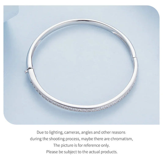 925 Sterling Silver CZ Bangle Bracelet Plated in Platinum Fine Jewelry Gift for Mom Women Wife Girls BSB130