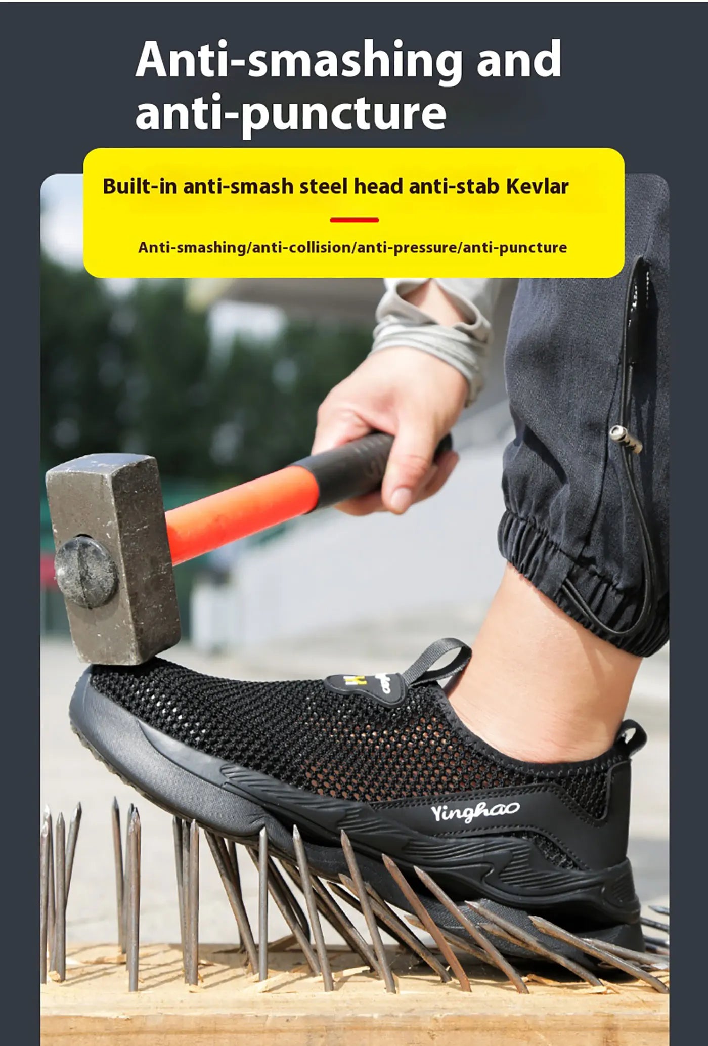 Lightweight safety shoes with large mesh, breathable, odor resistant, impact resistant, puncture resistant, and soft work shoes