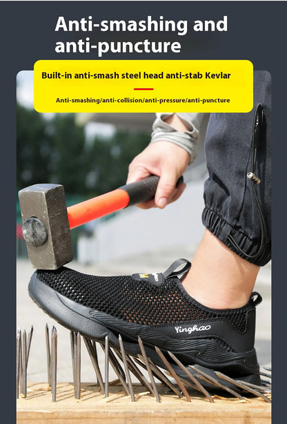 Lightweight safety shoes with large mesh, breathable, odor resistant, impact resistant, puncture resistant, and soft work shoes