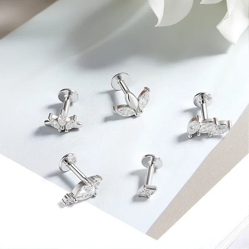 Moissanite 100% S925 Piercing Stud Earring for Women Dainty Flat Back Earring Cartilage Cute Piercing Stud Fine Jewelry