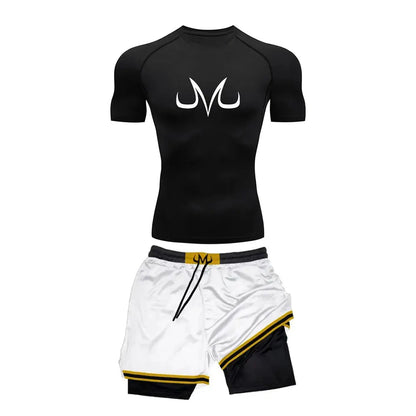 Men's Running Tracksuit Anime Print Training Fitness Sportswear Set Compression Leggings Sport Gym Performance Shorts Rash Guard