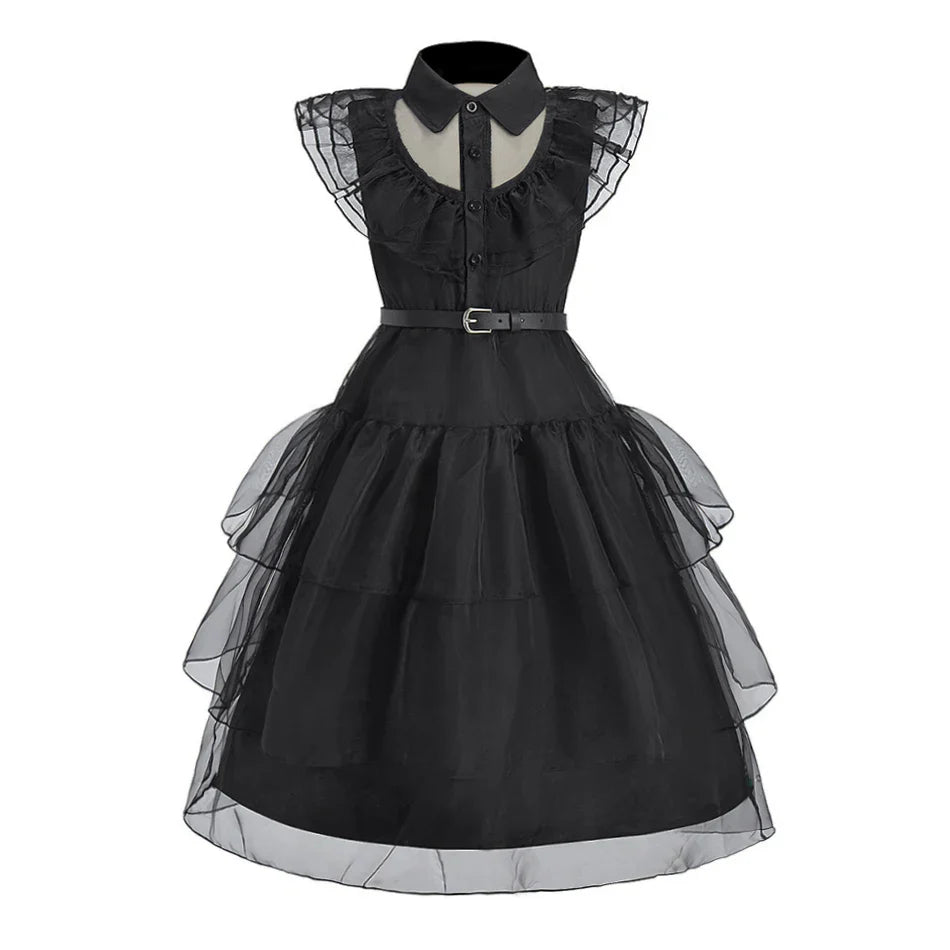 Girl Costume Kids Cosplay Black Princess Dress Children Pageant Dinner Dress Girl Halloween Party Dancing Clothing