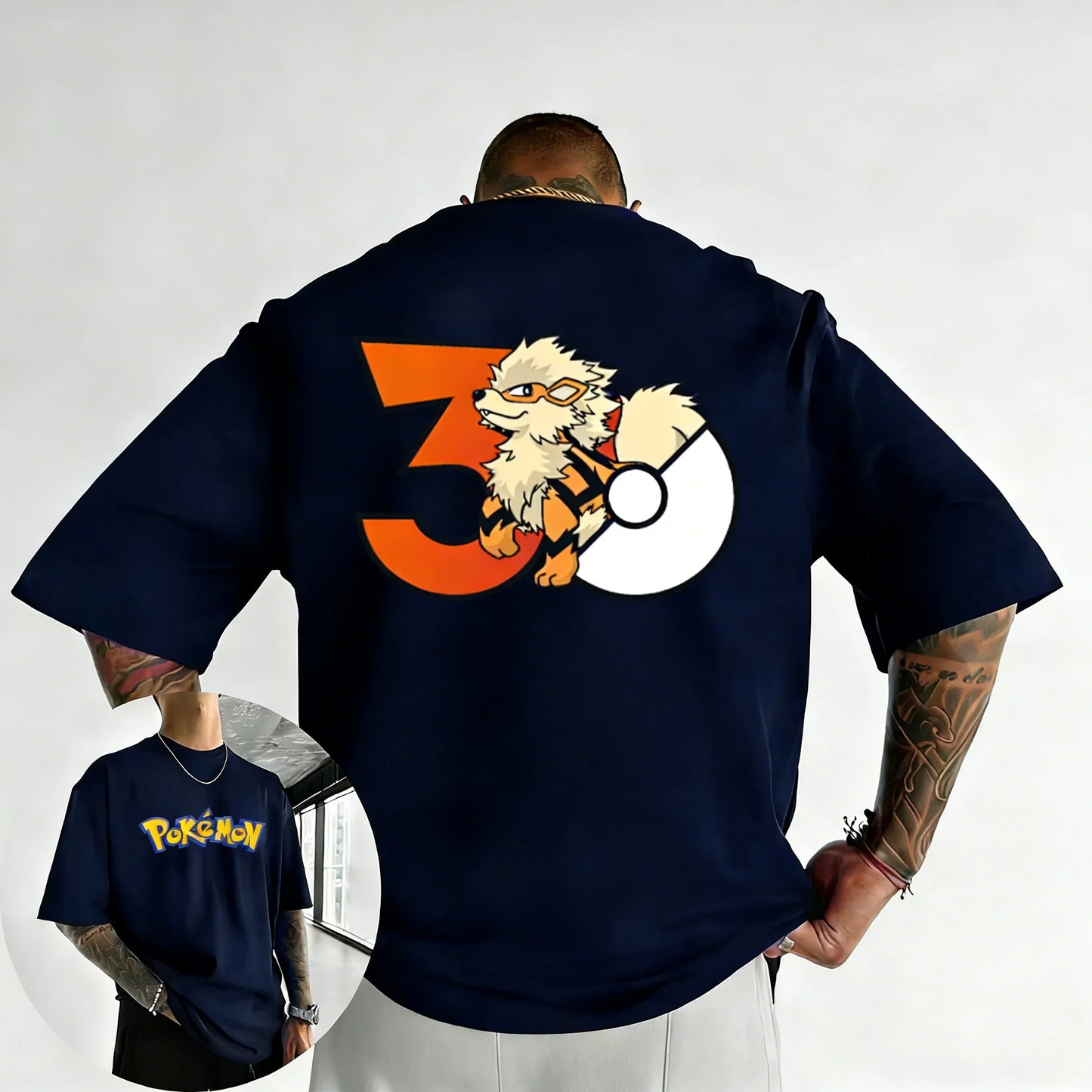 30th Anniversary Arcanine Printed T-shirt Summer Men's and Women's Loose Casual Hip Hop Trendy Short Sleeve Top