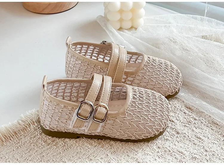 Girls Mesh Sandals Soild Color Versatile Kids Flat Shoes Double Hook&loop 2026 Summer New Children Princess Shoes Korean Style
