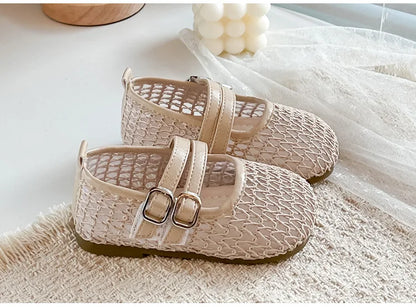 Girls Mesh Sandals Soild Color Versatile Kids Flat Shoes Double Hook&loop 2026 Summer New Children Princess Shoes Korean Style