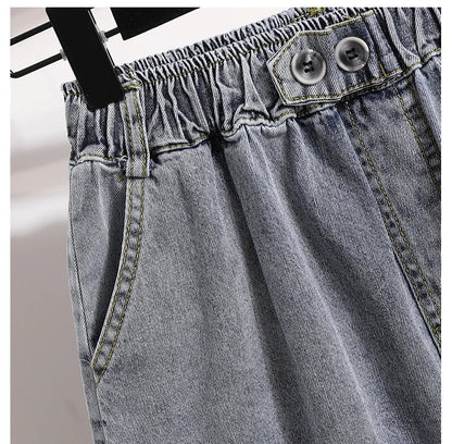 Plus Size Shorts For Women 2024 Summer New Arrivals High Elastic Waist Crimping Wide Leg Loose Streetwear Blue Jeans Shorts