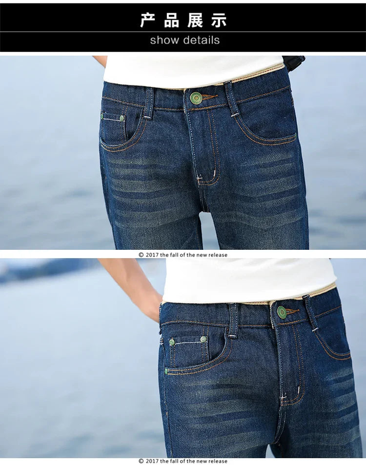 29-40 New Summer Men's Personalized Washable Perforated Denim Pants Large Casual Middle Pants