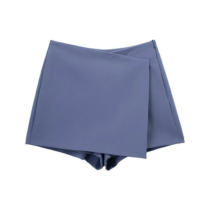 Women Fashion Pareo Style Asymmetric Shorts Skirts Vintage High Waist Side Zipper Female Skort Mujer