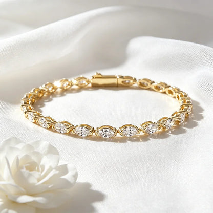 3*6mm Marquise Cut Moissanite Tennis Bracelet Full Diamond Bangle for Women Hip Hop 925 Sterling Silver Jewelry Wedding