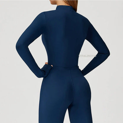 VITALINOVO Women Fleece Lined Workout Jumpsuits Long Sleeve Zip Up Yoga Romper Winter Warm Thermal One Piece Bodycon Bottom Pant