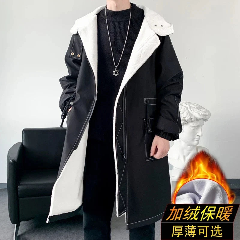 2025 Casaco de Inverno Masculino Grosso com Capuz de Alta Qualidade Trench Coat Masculino Corta-vento Moda Jaquetas Casuais Hip Hop Streetwear Casaco S-3XL