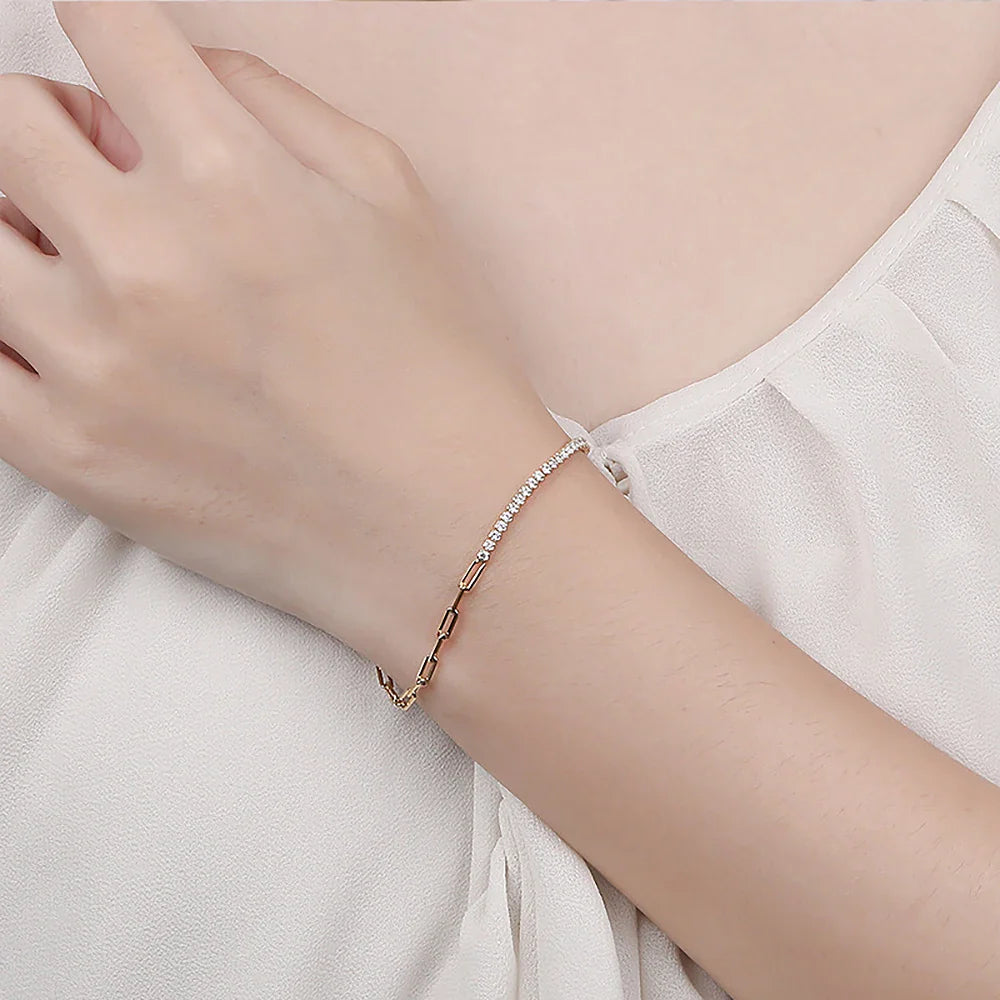 2mm Moissanite Tennis Bracelets With Gra Certificate S925 Sterling Silver Plated 18k Gold Paper Clip Bracelet For Women