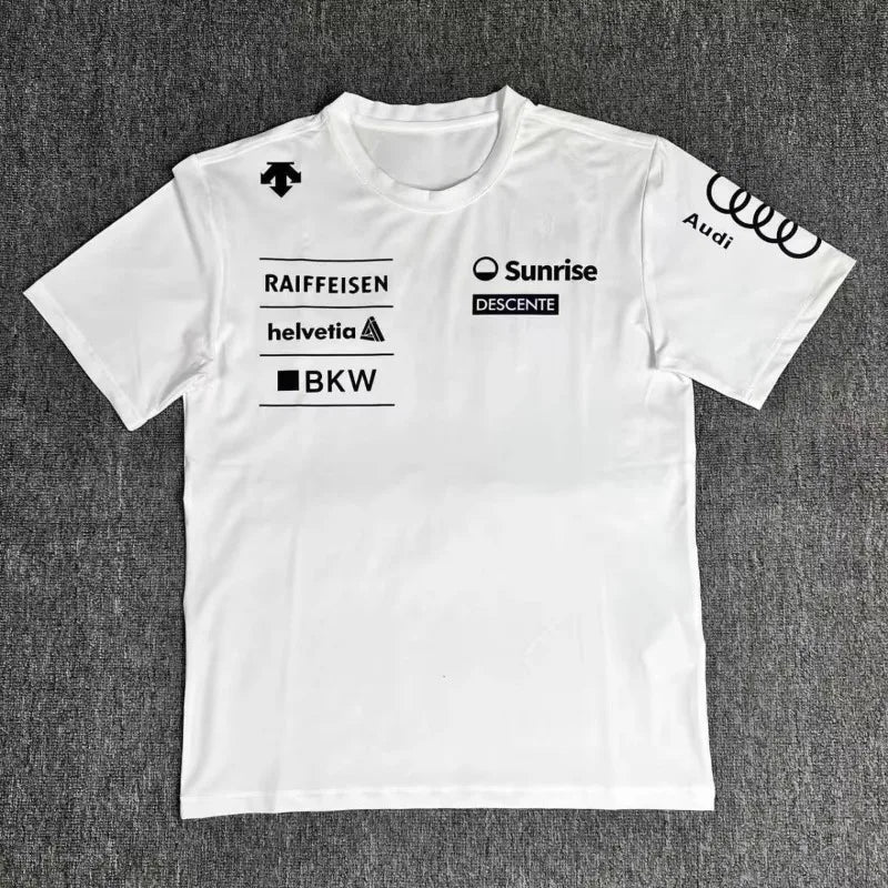 Summer New Audi Joint Model Round Neck Letter Short Sleeve Printing Breathable Comfortable Quick Drying Men's Leisure