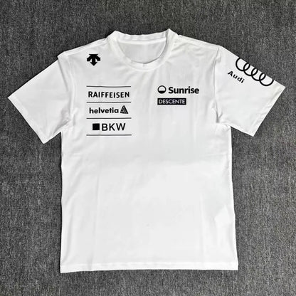 Summer New Audi Joint Model Round Neck Letter Short Sleeve Printing Breathable Comfortable Quick Drying Men's Leisure
