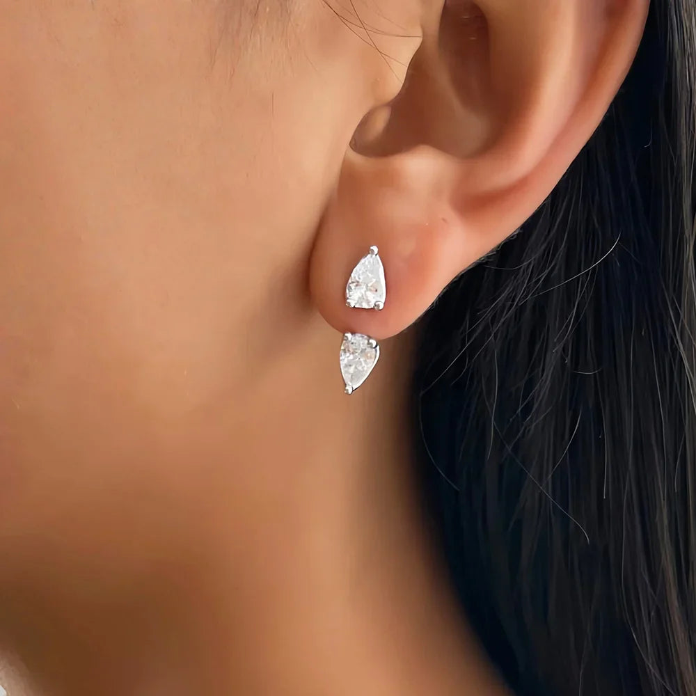 4cttw Pear Cut Moissanite Stud Earrings 925 Sterling Silver Sparkly Waterdrop Diamond Ear Jacket Earring for Women Jewelry Gift