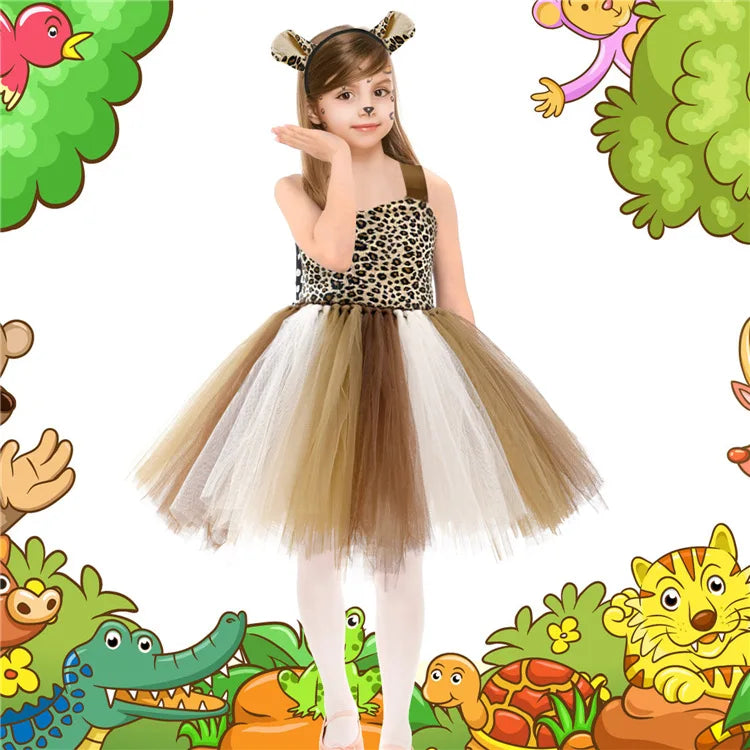 Novo Conjunto de Saia de Tule Roupa Infantil Cos Animal Alce Roupa de Halloween Vestido de Gatinho de Malha para Meninas Vestido para Apresentação Escolar