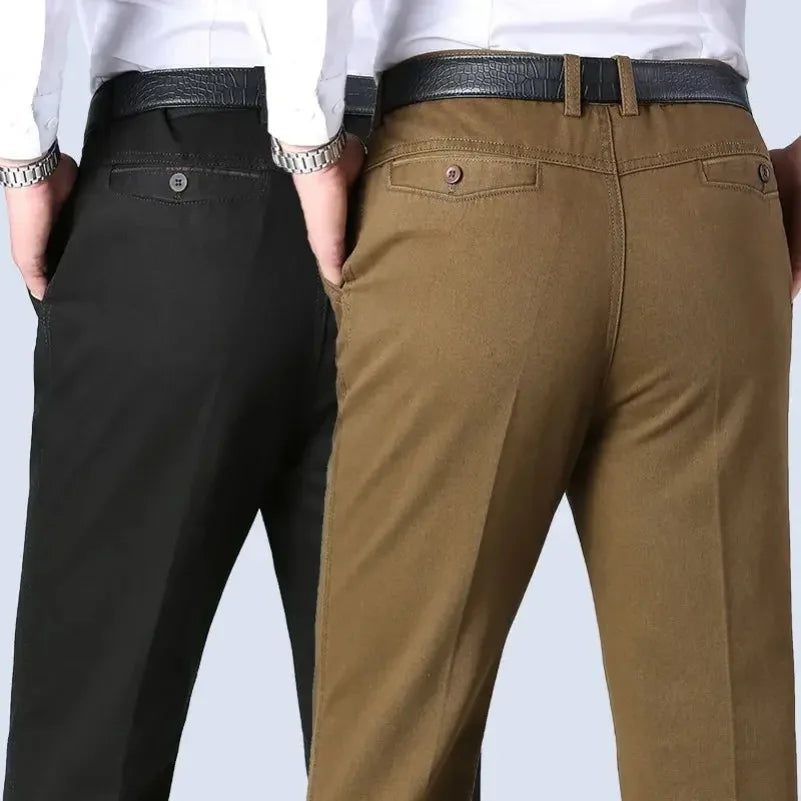 New Arrival 100% Cotton Summer Spring Men's Casual Pants Fashion Solid Black Beige Gentle Thicken Trousers Brand Smart Suit Pant