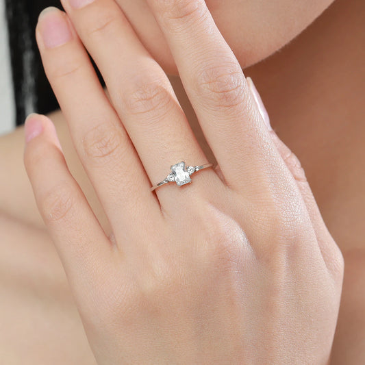 Rectangle Dazzling Ring Solid 925 Sterling Silver Clear Cubic Zirconia Finger Rings For Women Wedding Fine Jewelry Anel