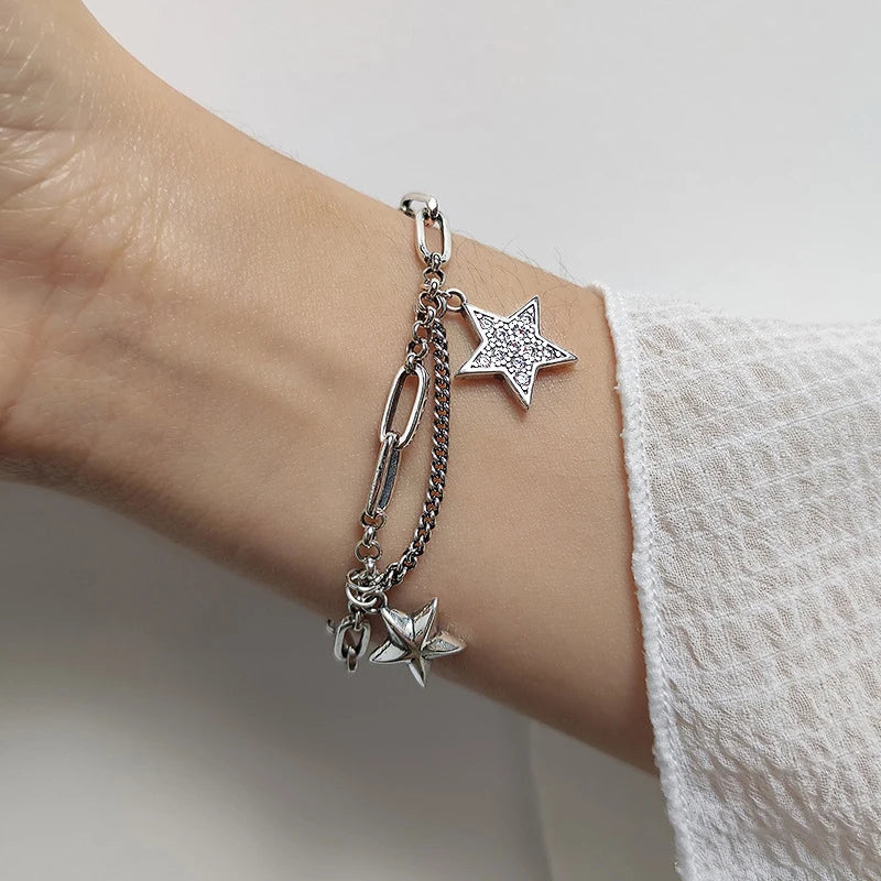 Fashion 925 Sterling Silver Lovely Stars Retro Charm Bracelet Fit Women Hip Hop Style Bracelet Fine Jewelry 2020 Design