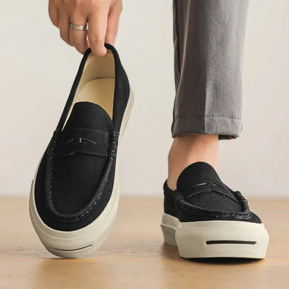 Men's Vulcanized Shoes: Niche, Light Luxury, Solid Color, Retro Style, Flat Heel, Split-on, Lazy Soft-soled Casual Walking Shoes