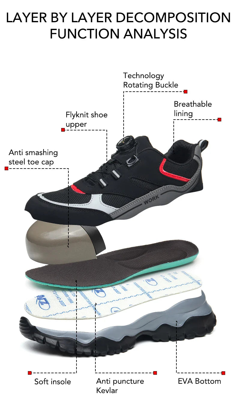 Light Breathable Sneaker Safety Shoes With Steel Toe Cap Anti-Piercing, Shock Absorbing Anti-Smash Design, Work Shoes for Men
