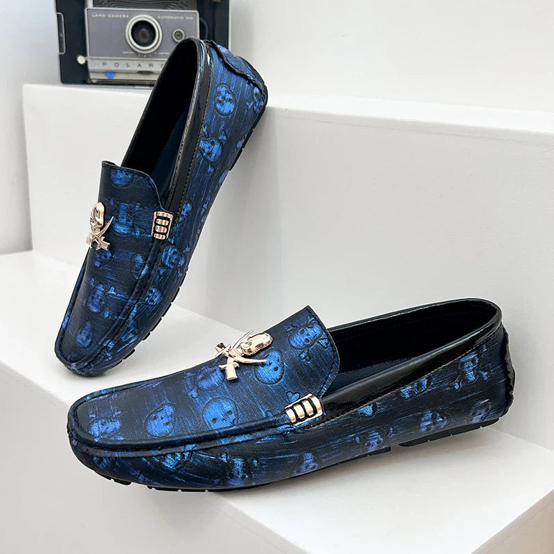 Fashion Skull Designer Shoes Man Leather Loafers Size 38-48 High Quality Luxury Brand Shoes For Men Social Shoe Male Moccasins