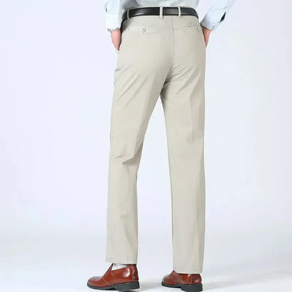 Mens 100% Cotton Summer Thin Pants Autumn Suit Pant Slacks High Waist Straight Loose Bland Solid Business Casual Pants Gozbkf