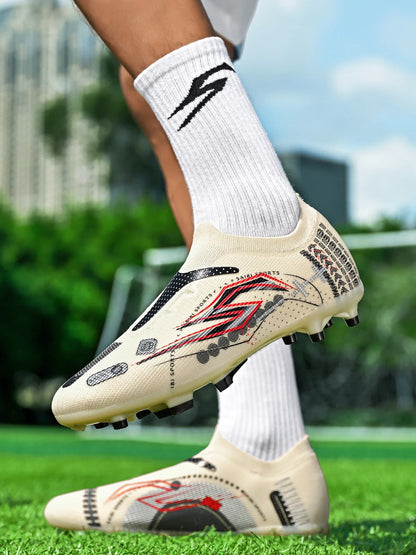 AG/FG Soccer Cleats Kids Youth Training Shoes PU Fabric Upper TPU Sole Non-Slip Wear-Resistant Firm Ground