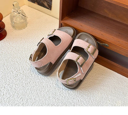 Kids Suede Strappy Sandals for Boys Girls 2025 Summer Toddler Beach Barefoot Shoes Non-slip Versatile Comfort Casual Sandals Ins
