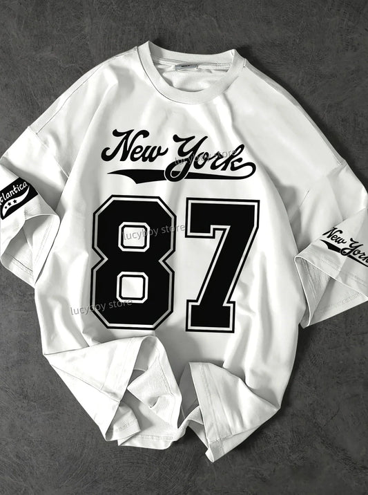 No.87 NEW YORK Print Jersey Tshirt Women Short Sleeve Sport Football T-Shirt Vintage Oversize Striped Tees Women Casual Clothing